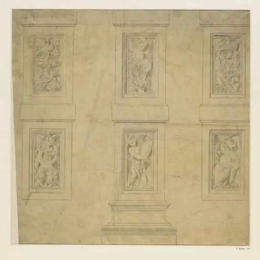 Design for terracotta decoration of the quadrangle, by Townroe
