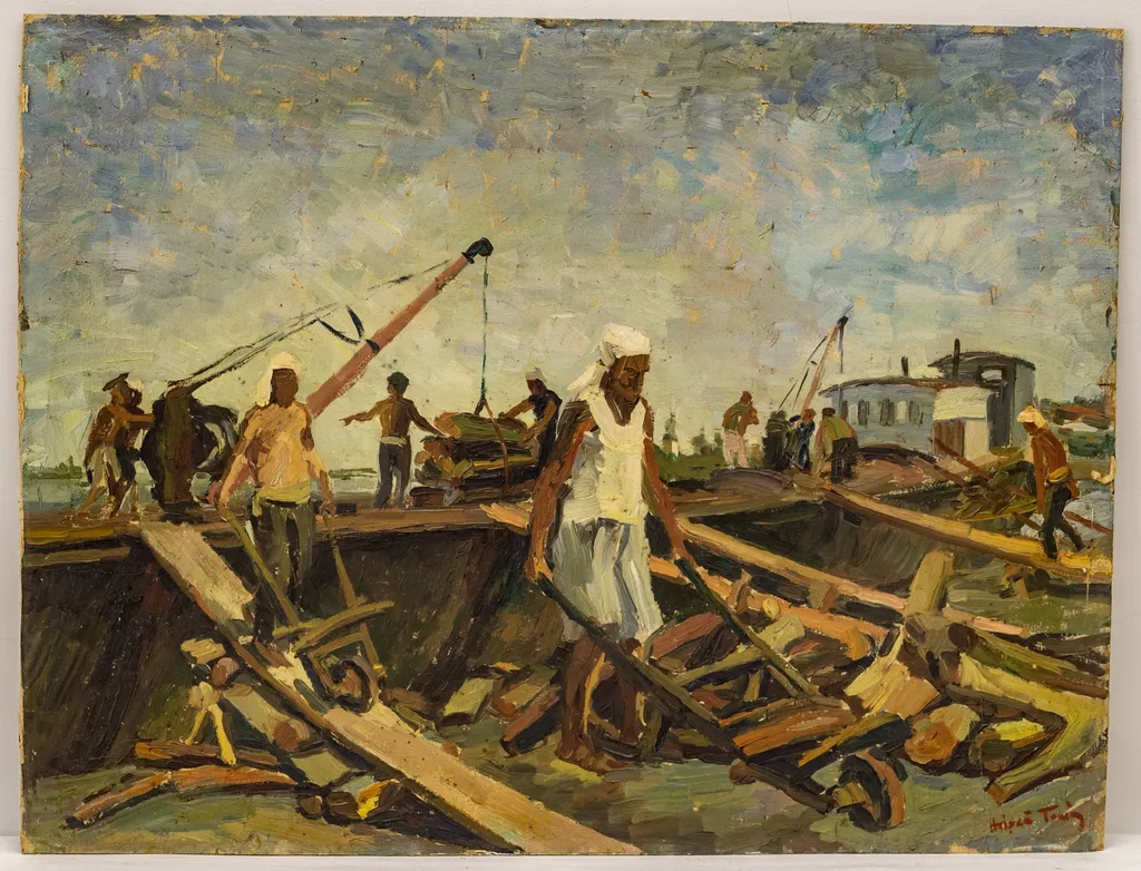 Muncitori în port, by Traian Hrișcă