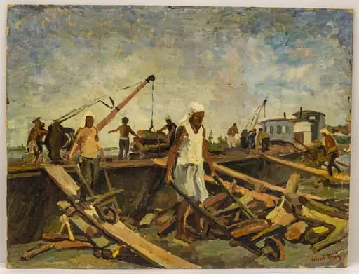 Muncitori în port, by Traian Hrișcă