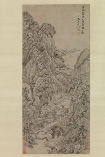 清　吳歷　倣王蒙溪山行旅圖　軸|Travelers among Streams and Mountains