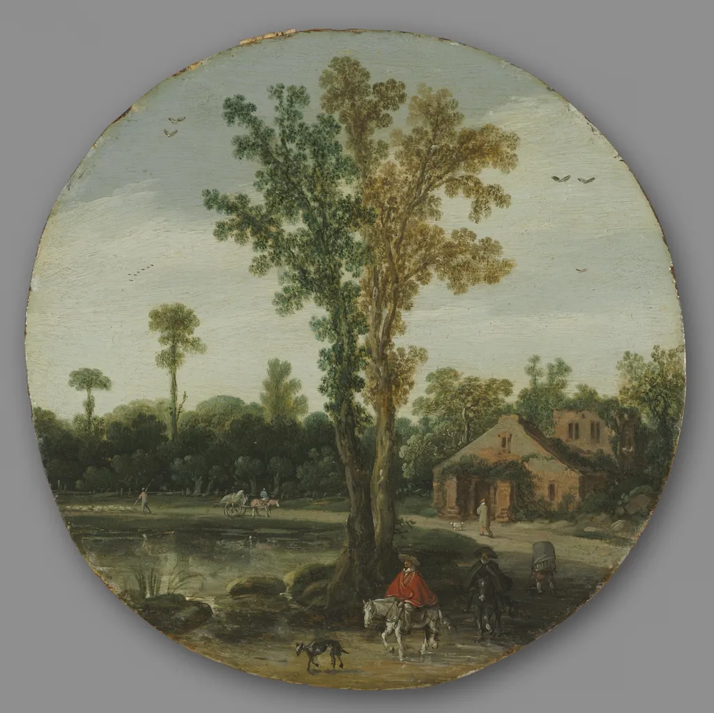 Travelers by a Lake, oil, 1625