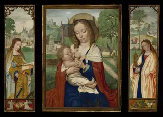 Triptych of Virgin and Child; Saints Catherine and Barbara, by Simon Bening