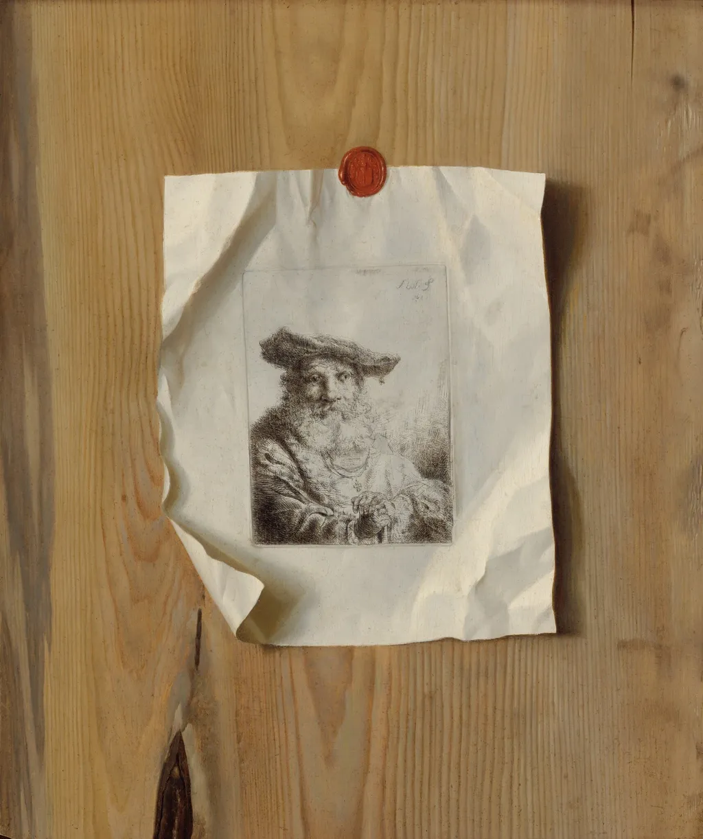 Trompe l'Oeil of an Etching by Ferdinand Bol, oil