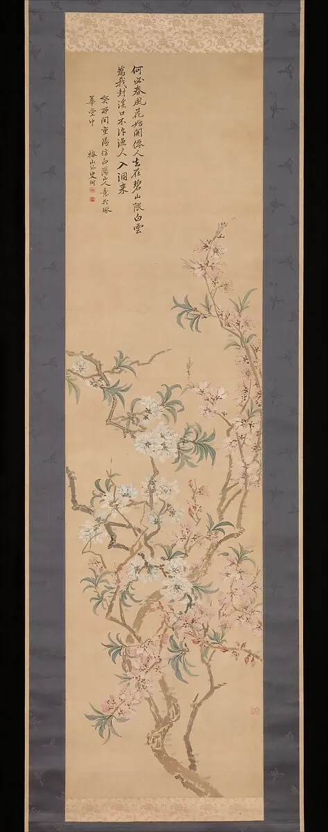 椿椿山筆 紅白桃花図(付・画稿)|Red and White Peach Blossoms, by Tsubaki Chinzan, paint, 1843