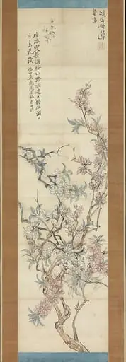 椿椿山筆 紅白桃花図(付・画稿)|Red and White Peach Blossoms, Preparatory Sketch, by Tsubaki Chinzan