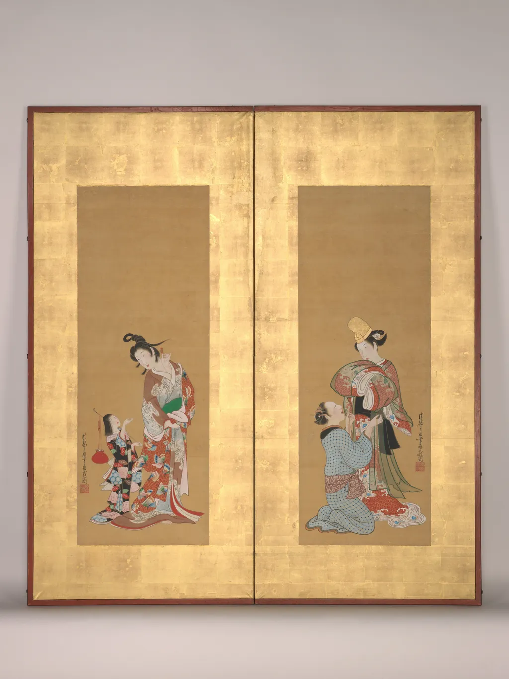 Shirabyōshi Dancer and Female Servant; Courtesan and Girl Attendant, by Tsukioka Settei, unspecified, 1750