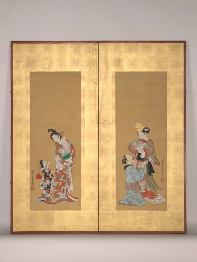 Shirabyōshi Dancer and Female Servant; Courtesan and Girl Attendant