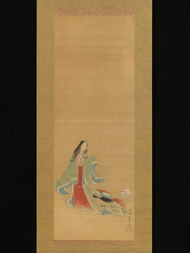 The Third Princess with her Cat, from the "New Herbs I" (Wakana I) chapter The Tale of Genji (Genji monogatari}