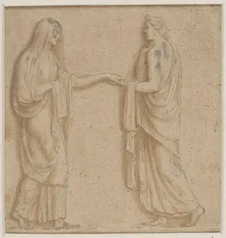 Two figures meeting