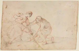 Two Men Tying a Bundle (recto)