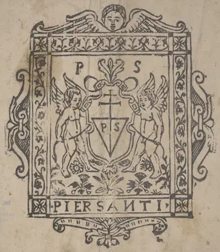 Two Putti with Shield Inscribed Pier Santi