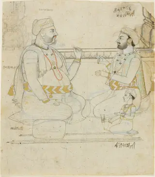 Two Rajput Noblemen with a Child, 1750
