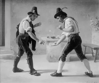 Two Romans Playing Morra outside an Osteria