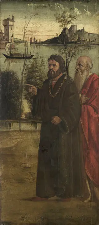 Two saints(?) in a landscape