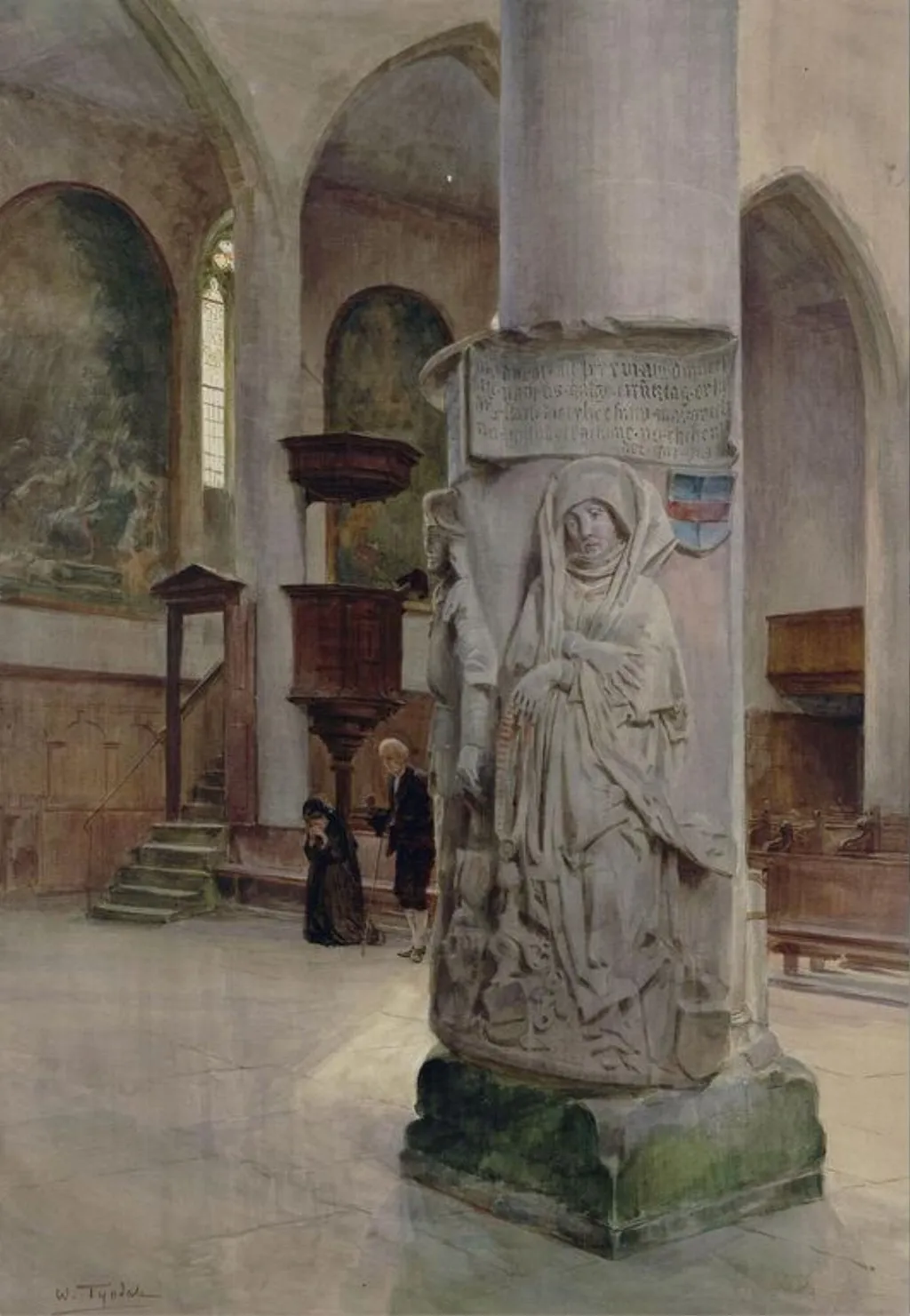 Interior of the Franciscan Church at Rotenburg, with the Tomb of Hans and Margarethe von Beulnsdorf, by Tyndale, watercolor