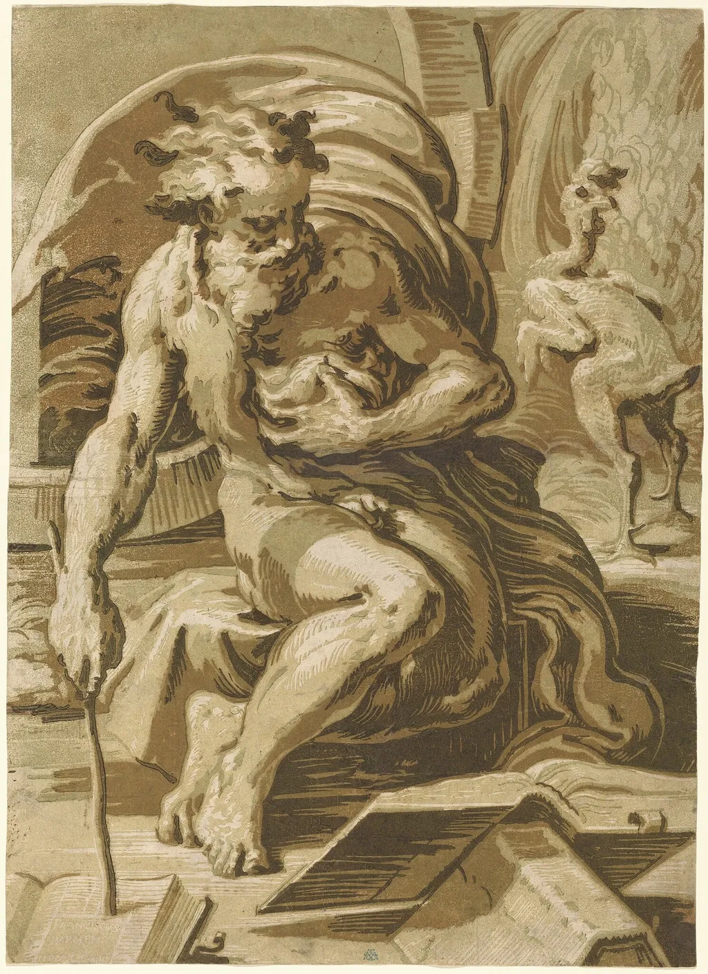 Diogenes, by Ugo da Carpi, ink, 1527