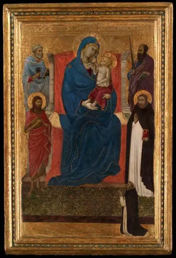 Virgin and Child Enthroned with Saints Peter, Paul, John the Baptist, and Dominic and a Dominican Supplicant, by Ugolino di Nerio