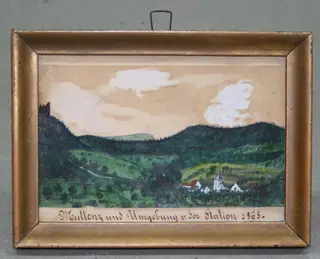 unbekannt - Malerei, Muttenz und Umgebung von der Station, 1868
