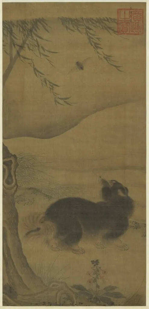 明武宗畫哈叭驚蟬圖　軸, by Unknown