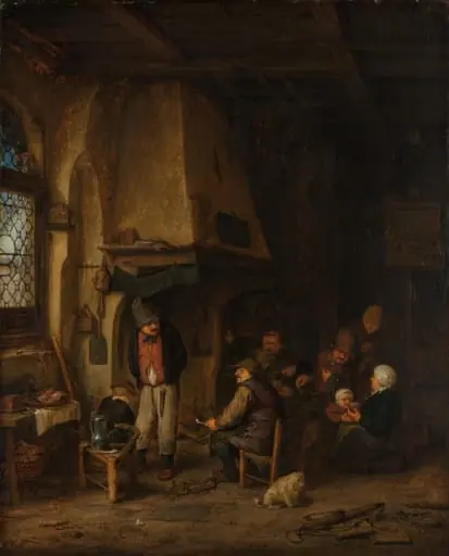 &#8216;De schaatsenrijders&#8217;: boerengezelschap in interieur, by Unknown