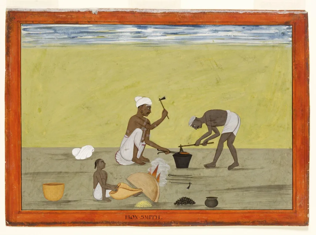 A blacksmith and his assistant, by Unknown, paint, 1770