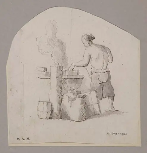 A blacksmith with his equipment, by Unknown
