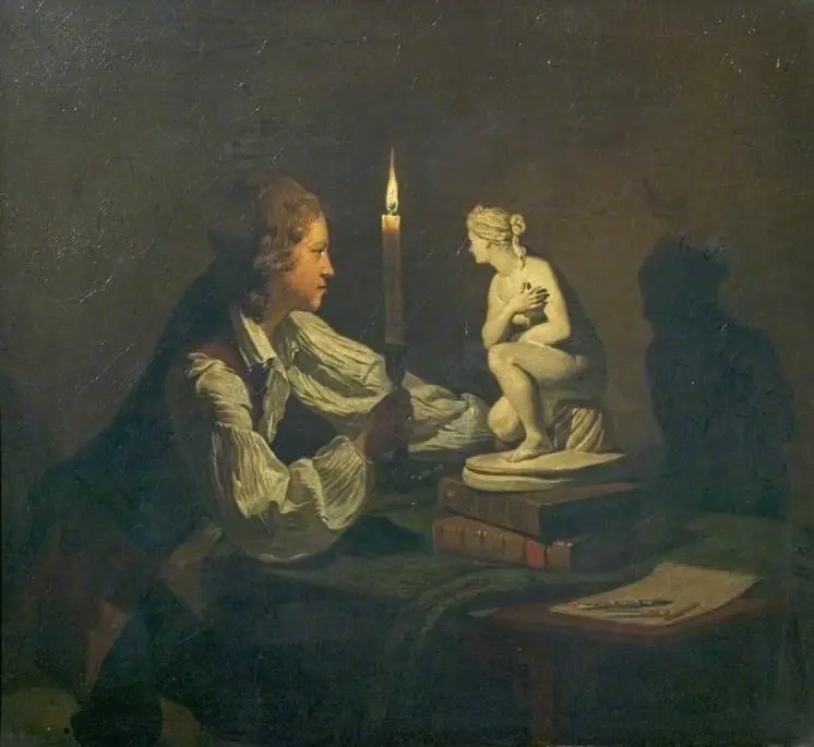 A Boy Admiring a Statuette by Candlelight, by Unknown