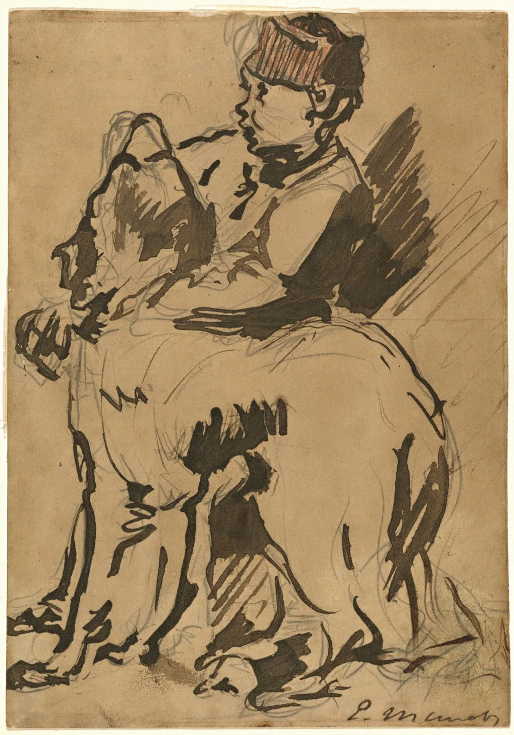 A Boy Holding His Dog, by Unknown, graphite, 1922