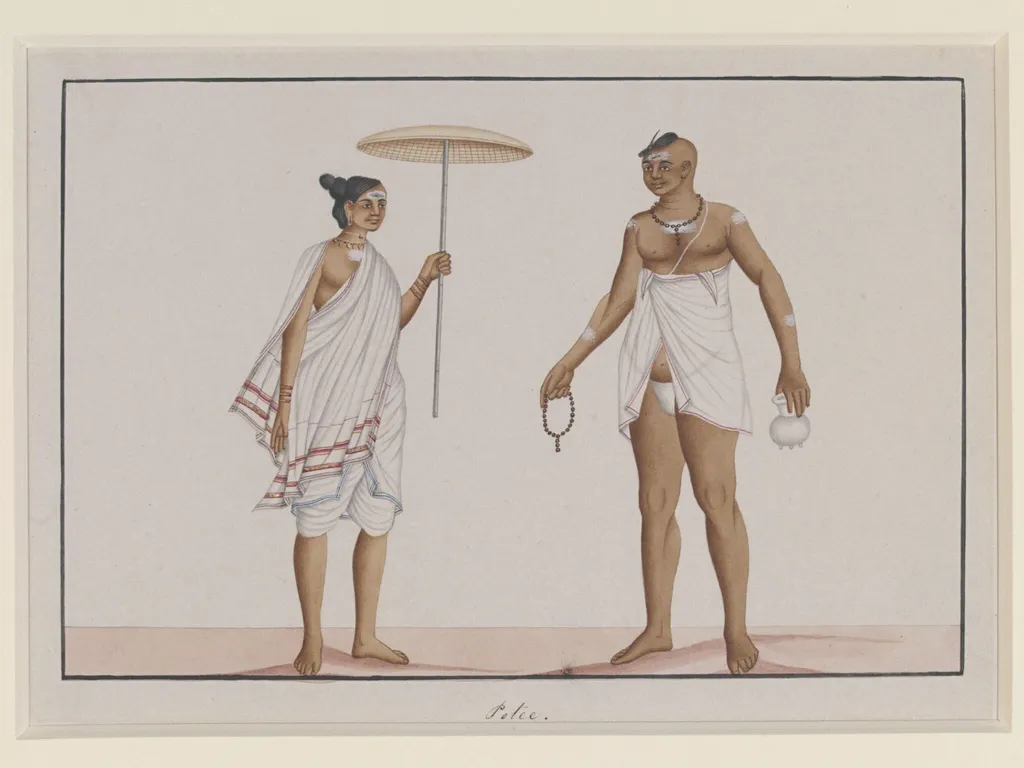 A Brahmin and his wife, by Unknown, paint, 1830