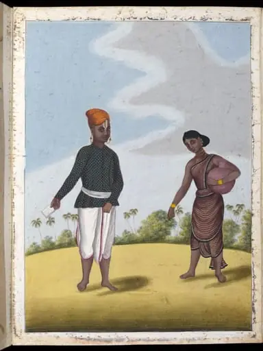 A Brahmin messenger and his wife, by Unknown