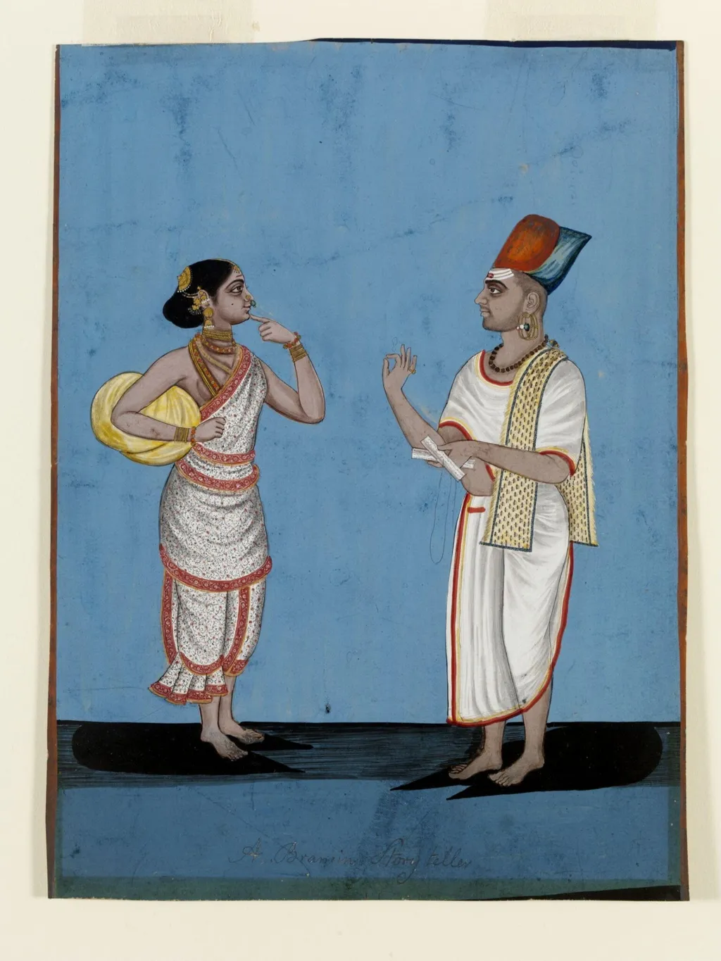 A Brahmin story-teller and his wife, by Unknown, paint, 1790