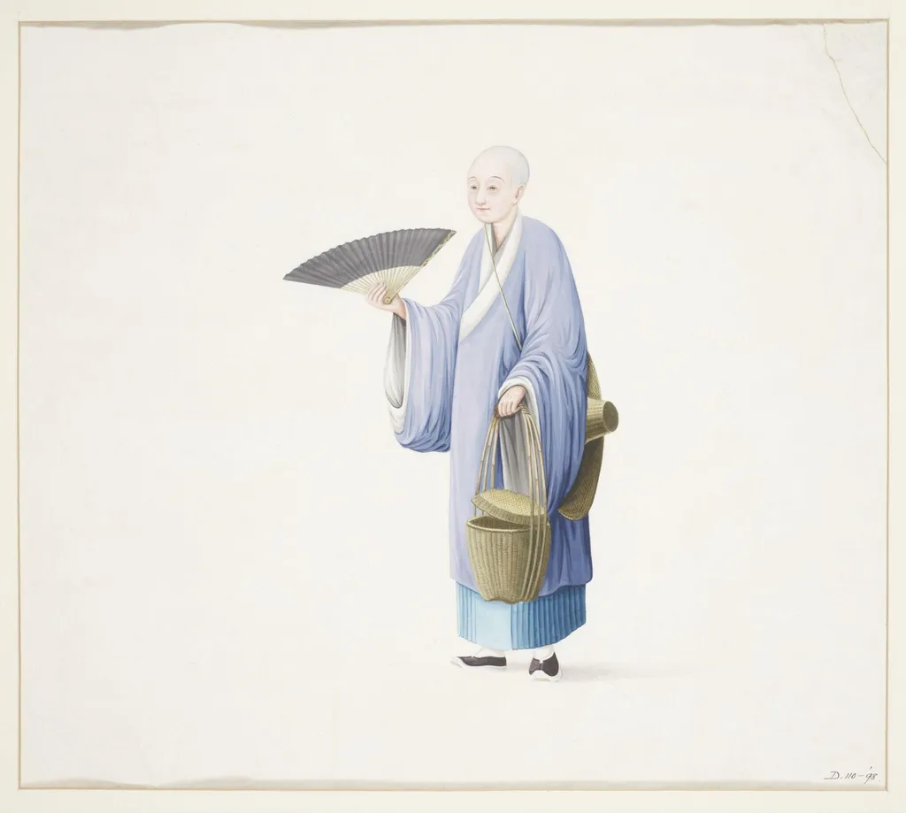 A Buddhist Nun Delivering Soup, by Unknown, paint, 1790