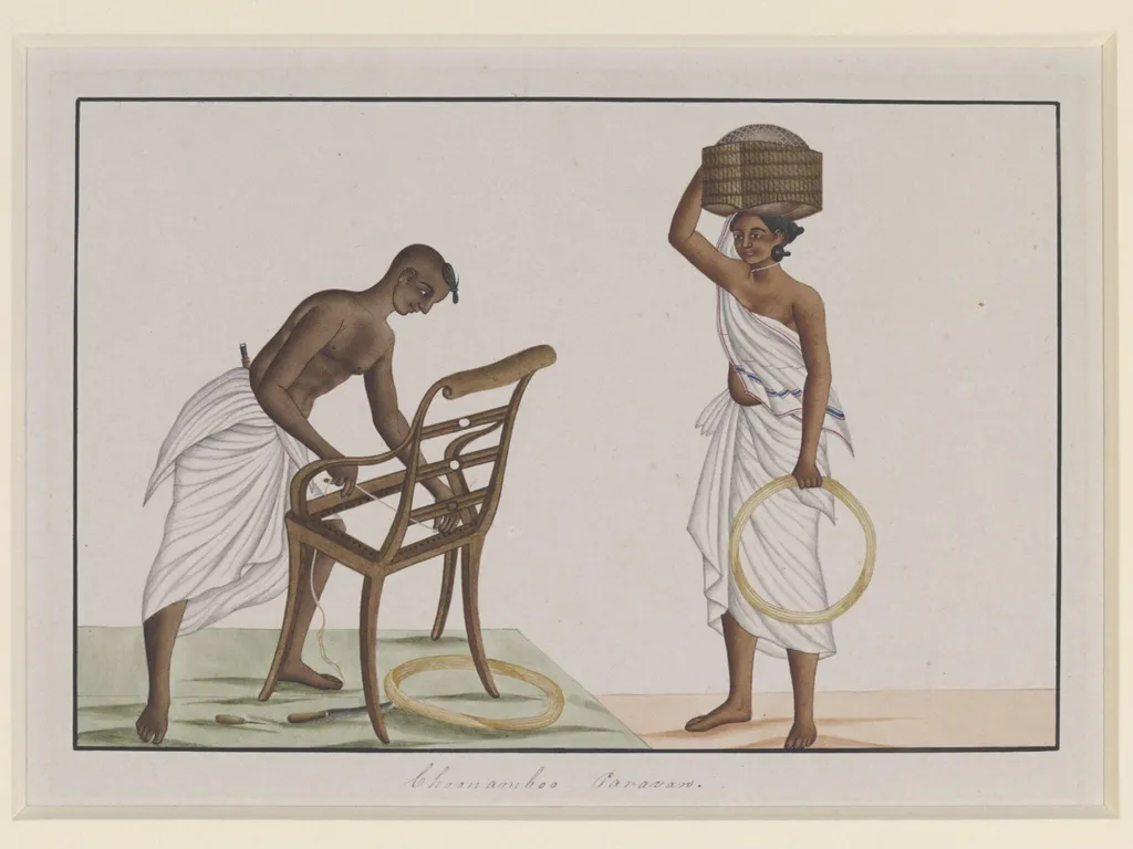 A chair-caner and his wife, by Unknown, paint, 1830