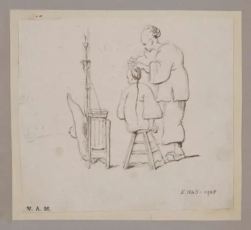 A Chinese barber and customer, by Unknown
