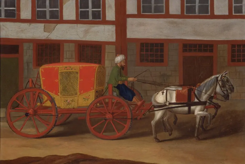 A Coachman with a Team of Horses and Covered Carriage, by Unknown