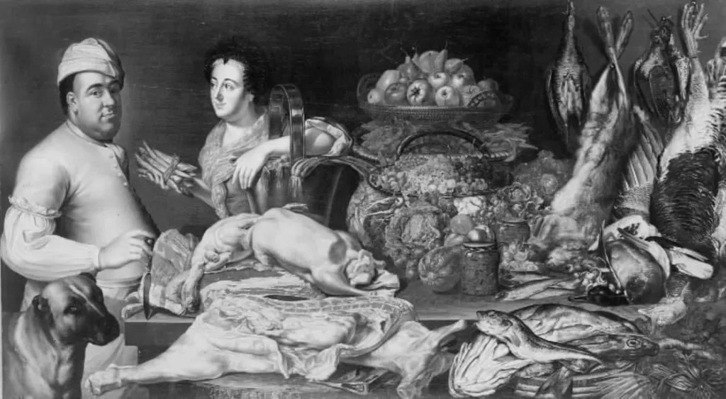 A Cook and a Kitchen Maid with the Provisions of the Kitchen, by Unknown, 1732