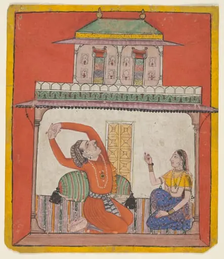 A couple in their chamber in early morning: Vighada Ragaputra of Shri Raga, from a Ragamala, by Unknown