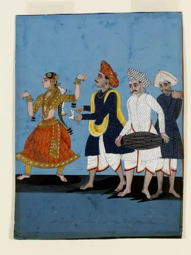 A dancing- girl with three musicians, by Unknown