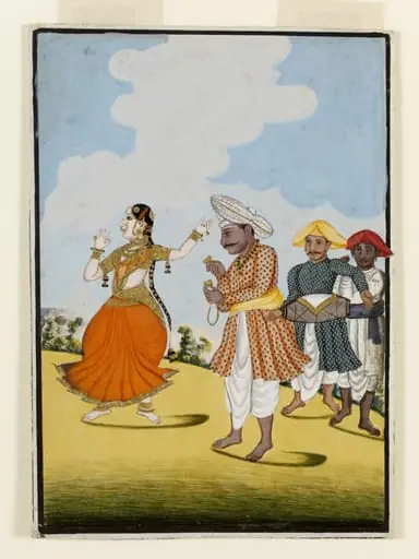A dancing girl with three musicians, by Unknown