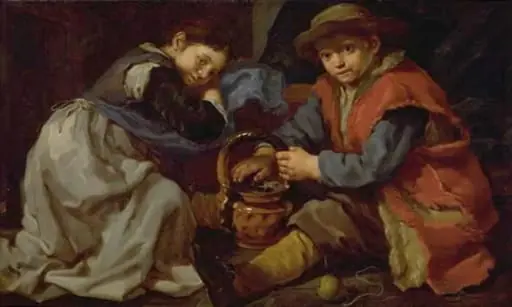 A Girl and a Boy with a Brazier, by Unknown