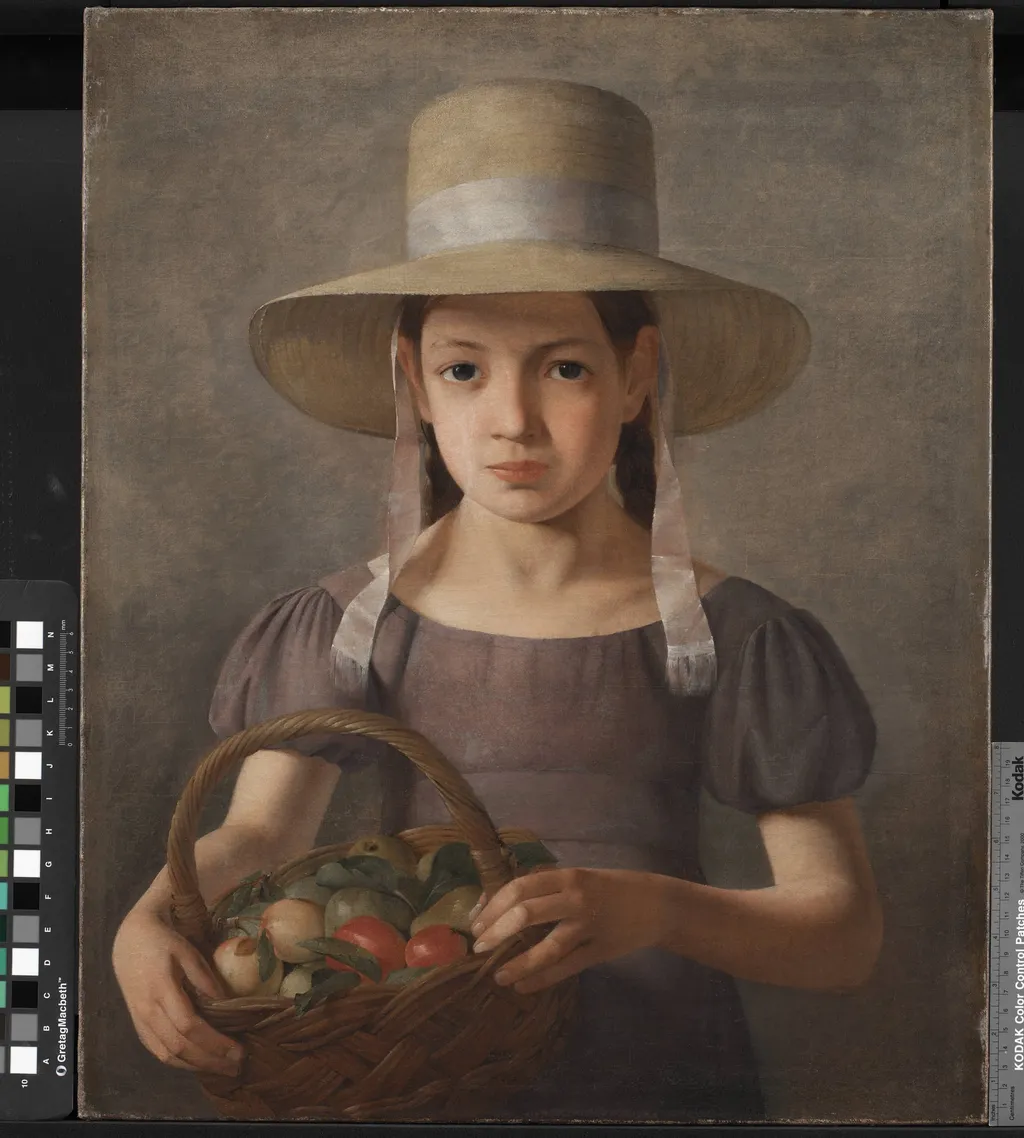 A Girl with Fruits in a Basket, by Unknown, 1850