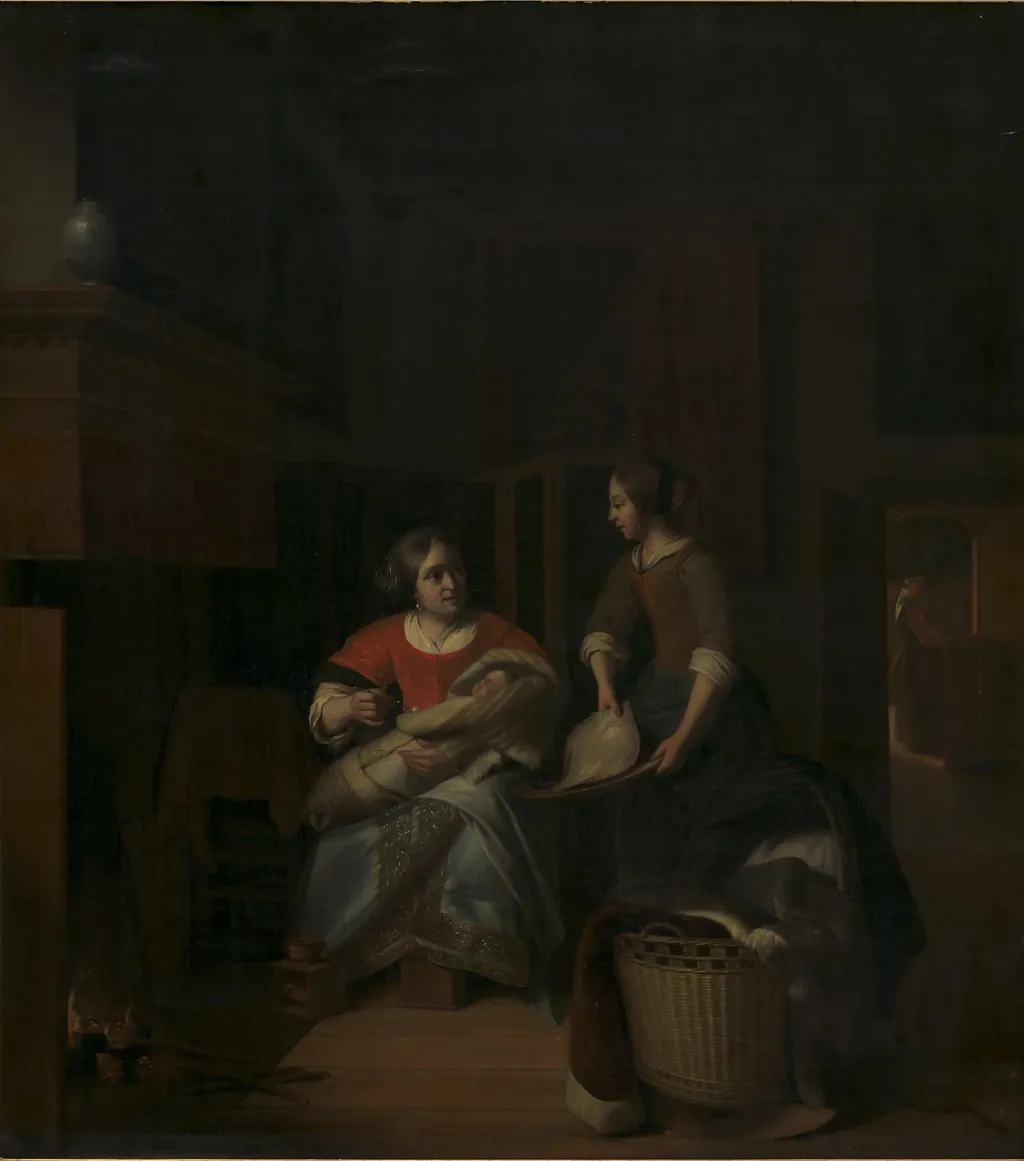 A Housewife Instructing her Maid, by Unknown, 1650