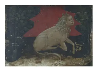 A Human-headed lion in a landscape, by Unknown