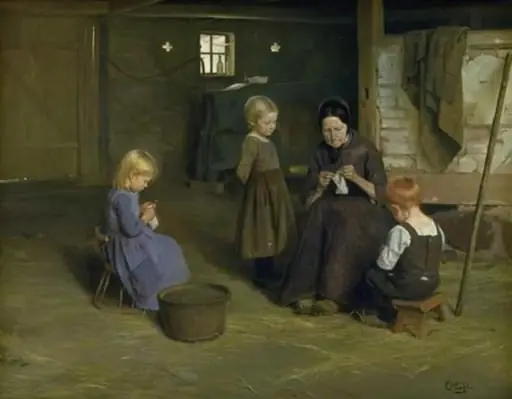 A Knitting Lesson, by Unknown