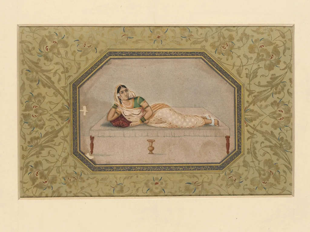 A lady reclining, by Unknown, paint, 1890