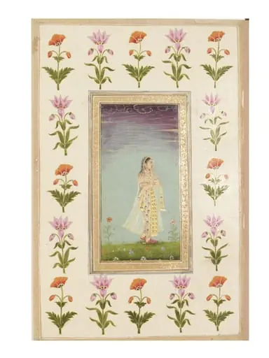 a lady walking through flowers., by Unknown