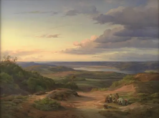 A Landscape near Himmelbjerget, Jutland. In the Foreground a Gypsy Family, by Unknown