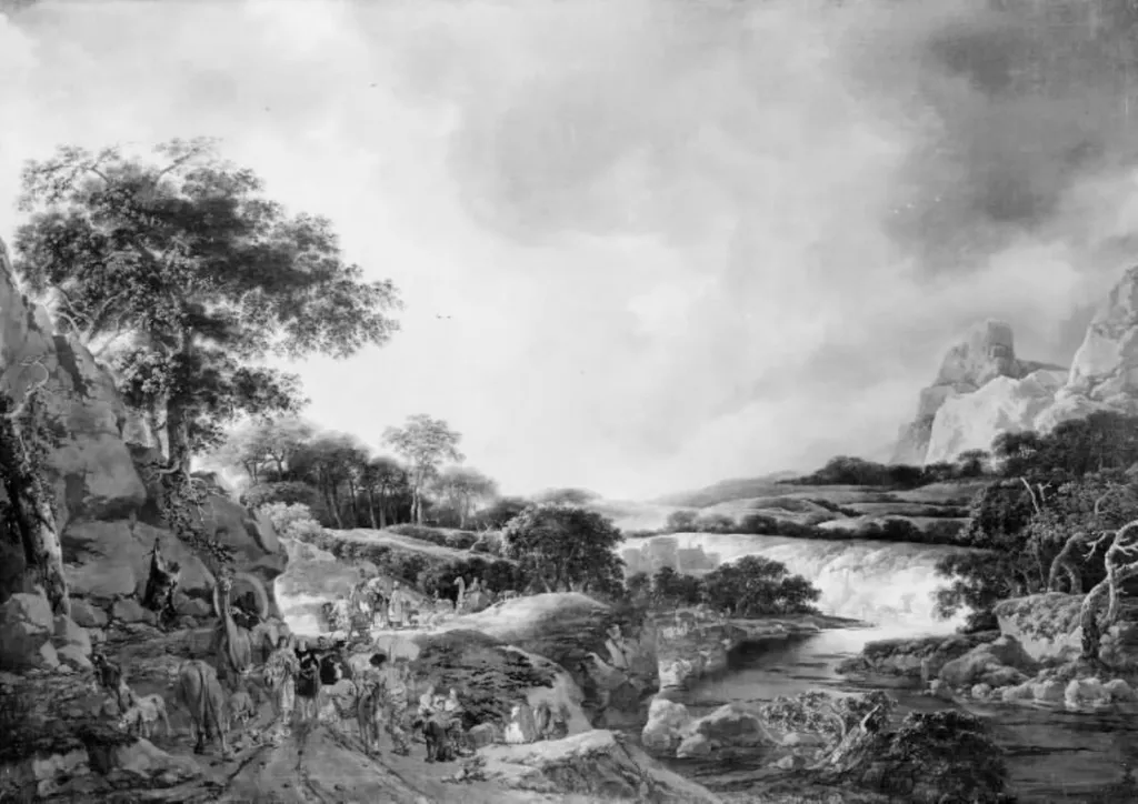 A Landscape with Jacob and the Angel, by Unknown, unspecified, 1645