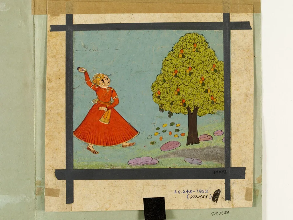 A man hurling stones at a mango tree., by Unknown, paint, 1850