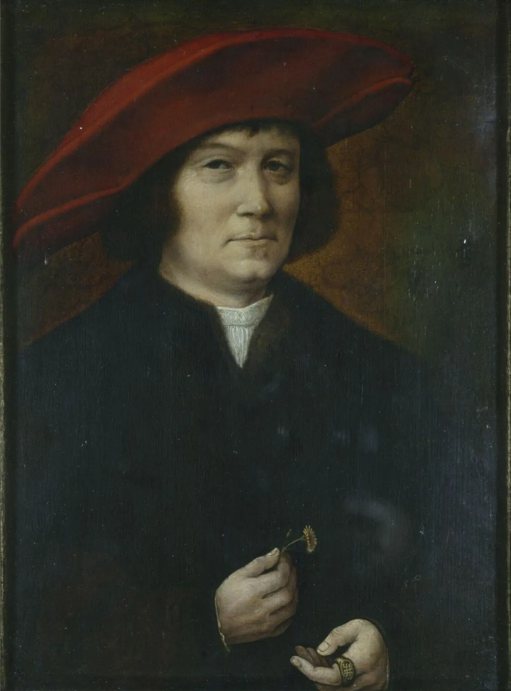 A man in a red hat, by Unknown, oil, 1530